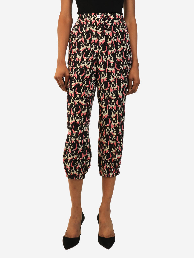 Black and pink cropped bulldog silk trousers - size UK 8 Trousers Gucci 