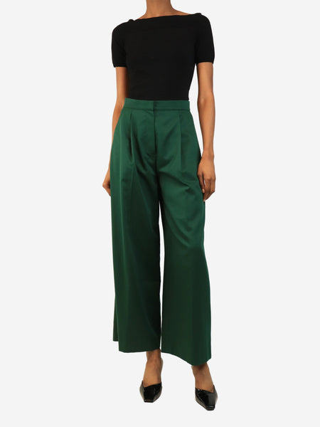 Emerald green satin wide-leg trousers - size UK 8 alternate image