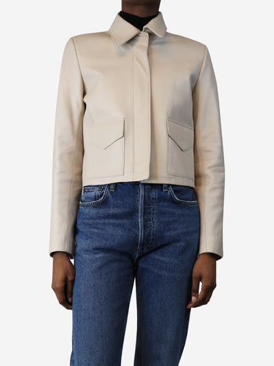 Cream cropped leather jacket - size UK 6 Coats & Jackets Nour Hammour 