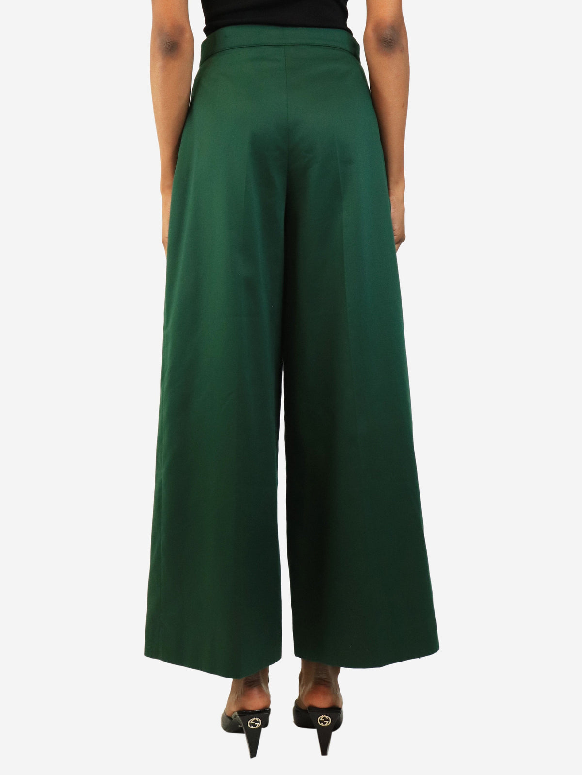Emerald green satin wide-leg trousers - size UK 8 Trousers Duro Olowu 