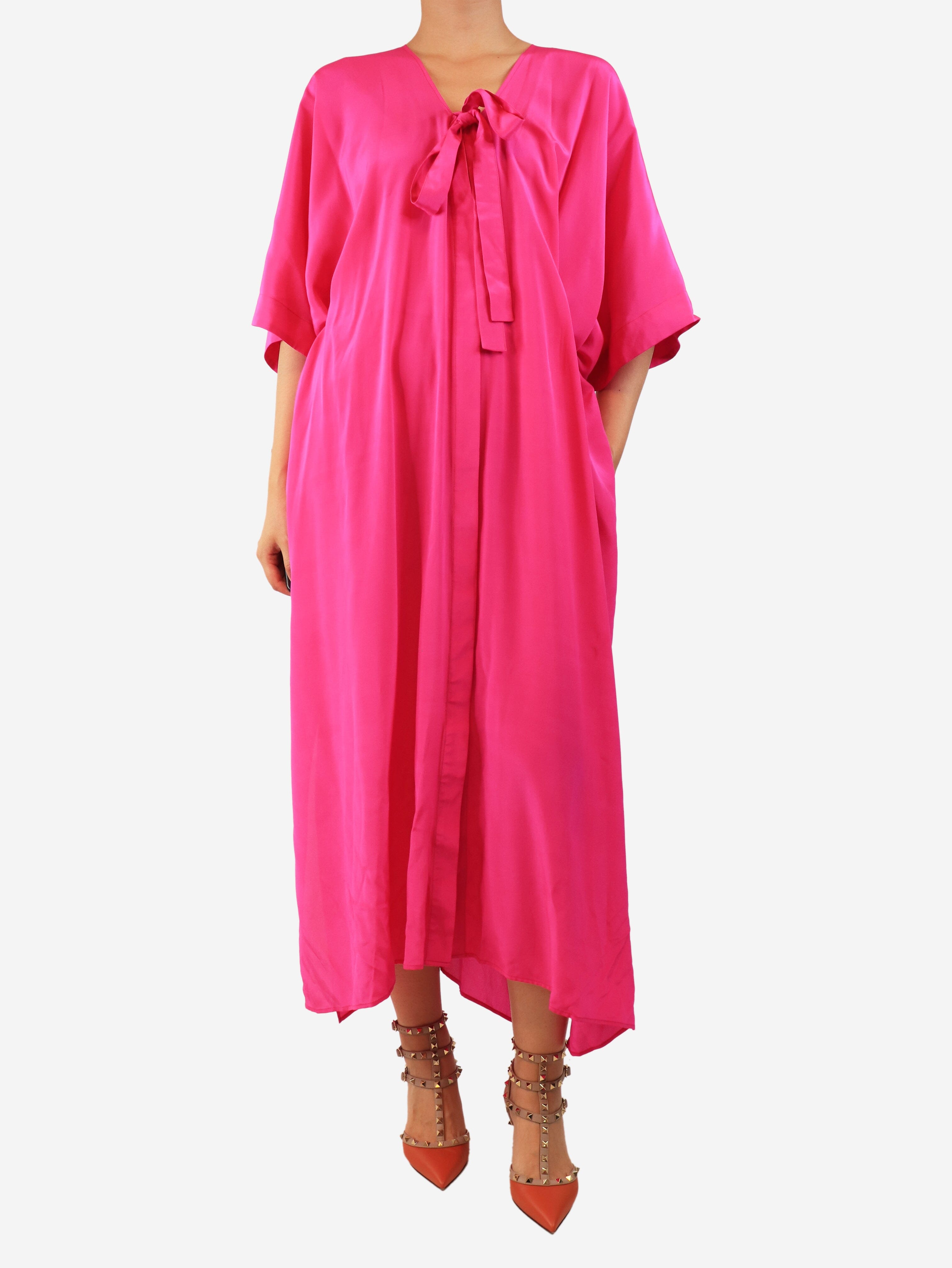 Hot pink silk kaftan with neckstrap - size 2 Dresses Studio Rabbit 