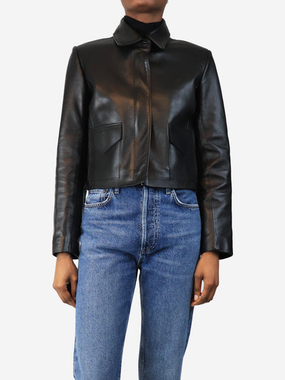 Black cropped leather jacket - size UK 6 Coats & Jackets Nour Hammour 