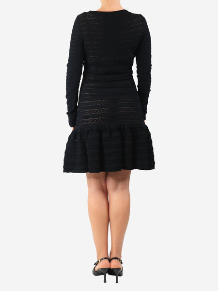 Black long-sleeve bow detail midi dress - size M alternate image