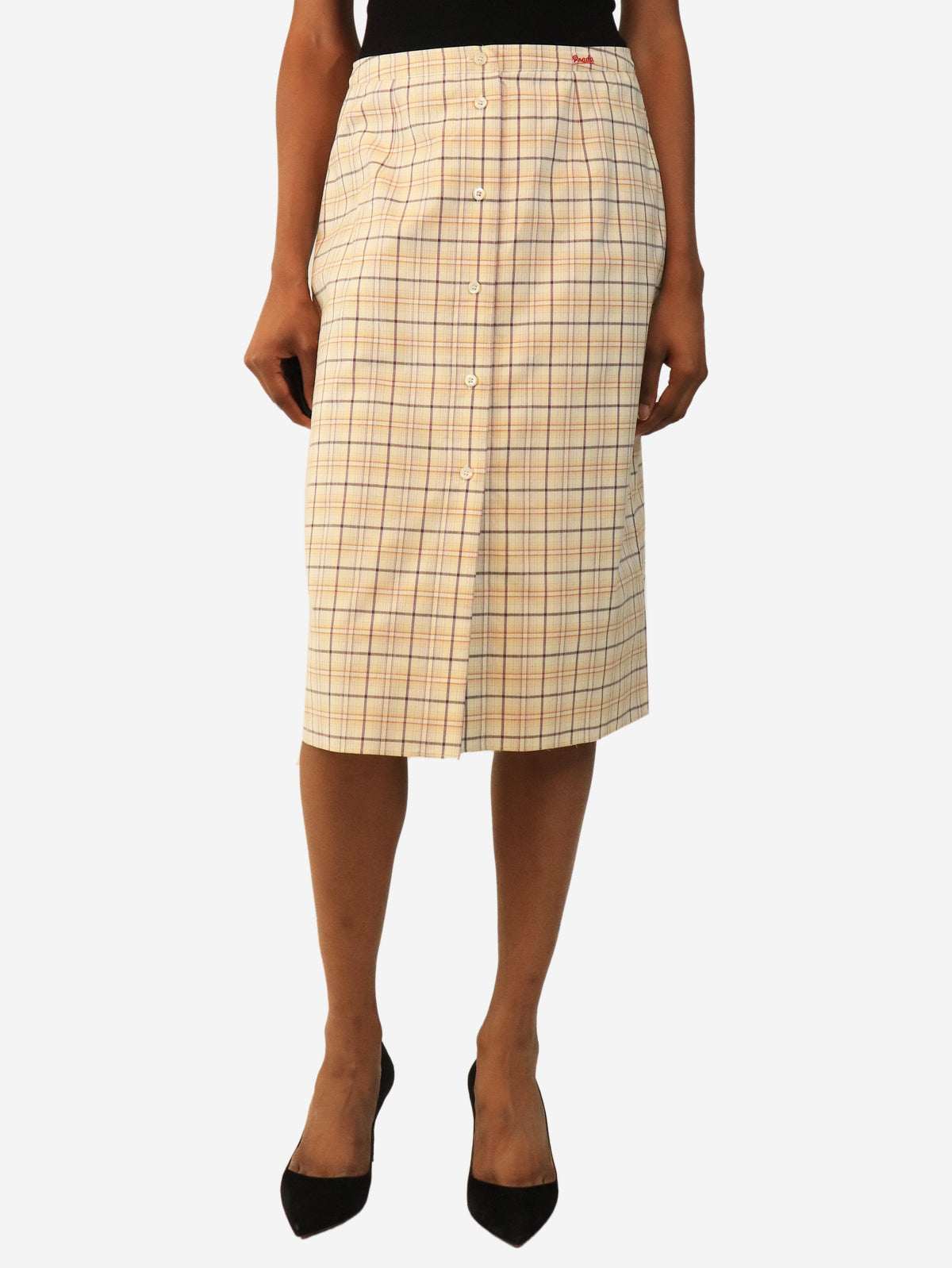 Naturale and lilla checkered midi skirt - size UK 8 Skirts Prada 