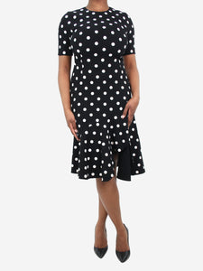 Oscar De La Renta Black short-sleeved polka dot dress - size UK 12