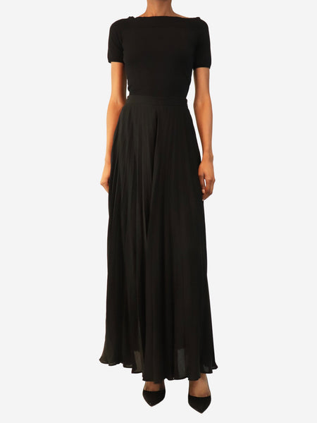 Black silk pleated midi skirt - size UK 8 alternate image