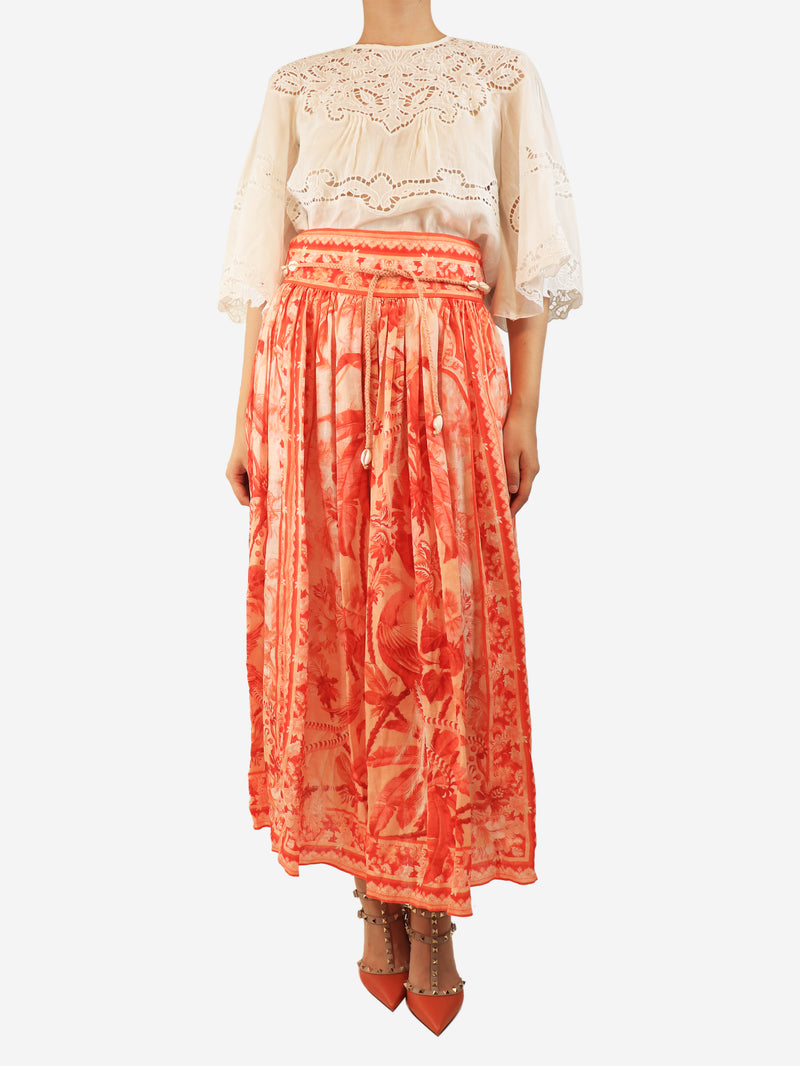 Orange Lyre yoke midi skirt - size UK 8