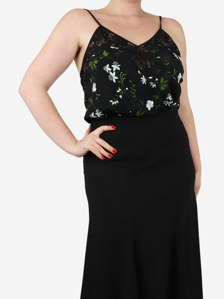Black embroidered floral cami lace top - size UK 12 product image