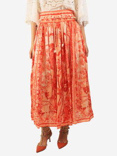 Orange Lyre yoke midi skirt - size UK 8