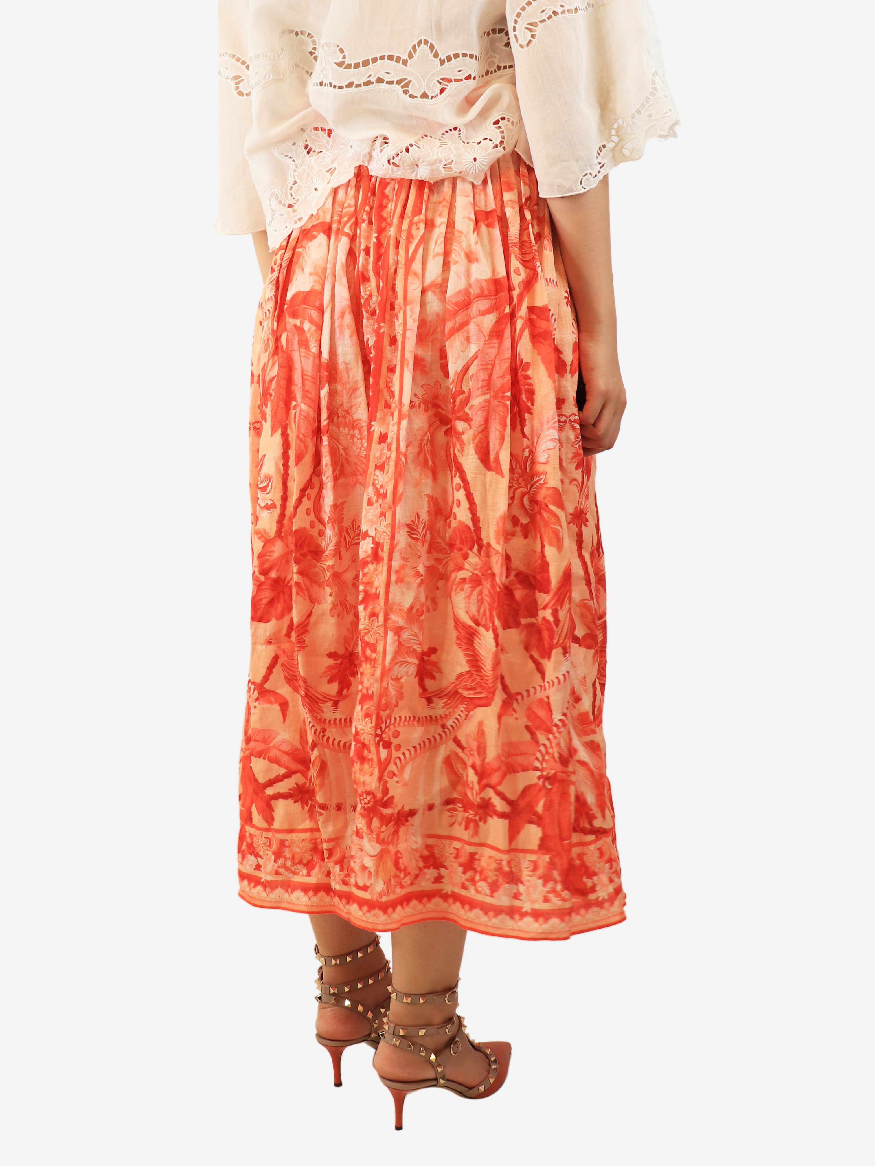 Orange Lyre yoke midi skirt - size UK 8
