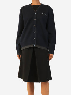 Navy and charcoal v-neck cashmere cardigan - size UK 6 Knitwear Miu Miu 