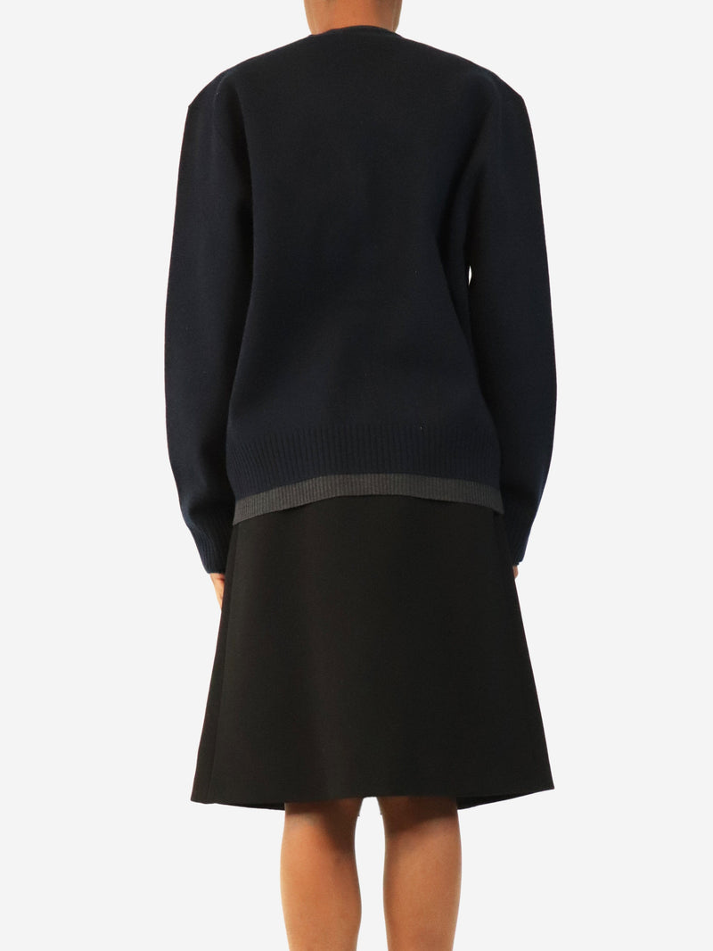 Navy and charcoal v-neck cashmere cardigan - size UK 6 Knitwear Miu Miu 