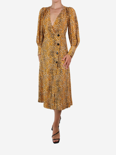 Orange cheetah prints asymmetrical wrap midi dress - size EU 36 Dresses Ganni 