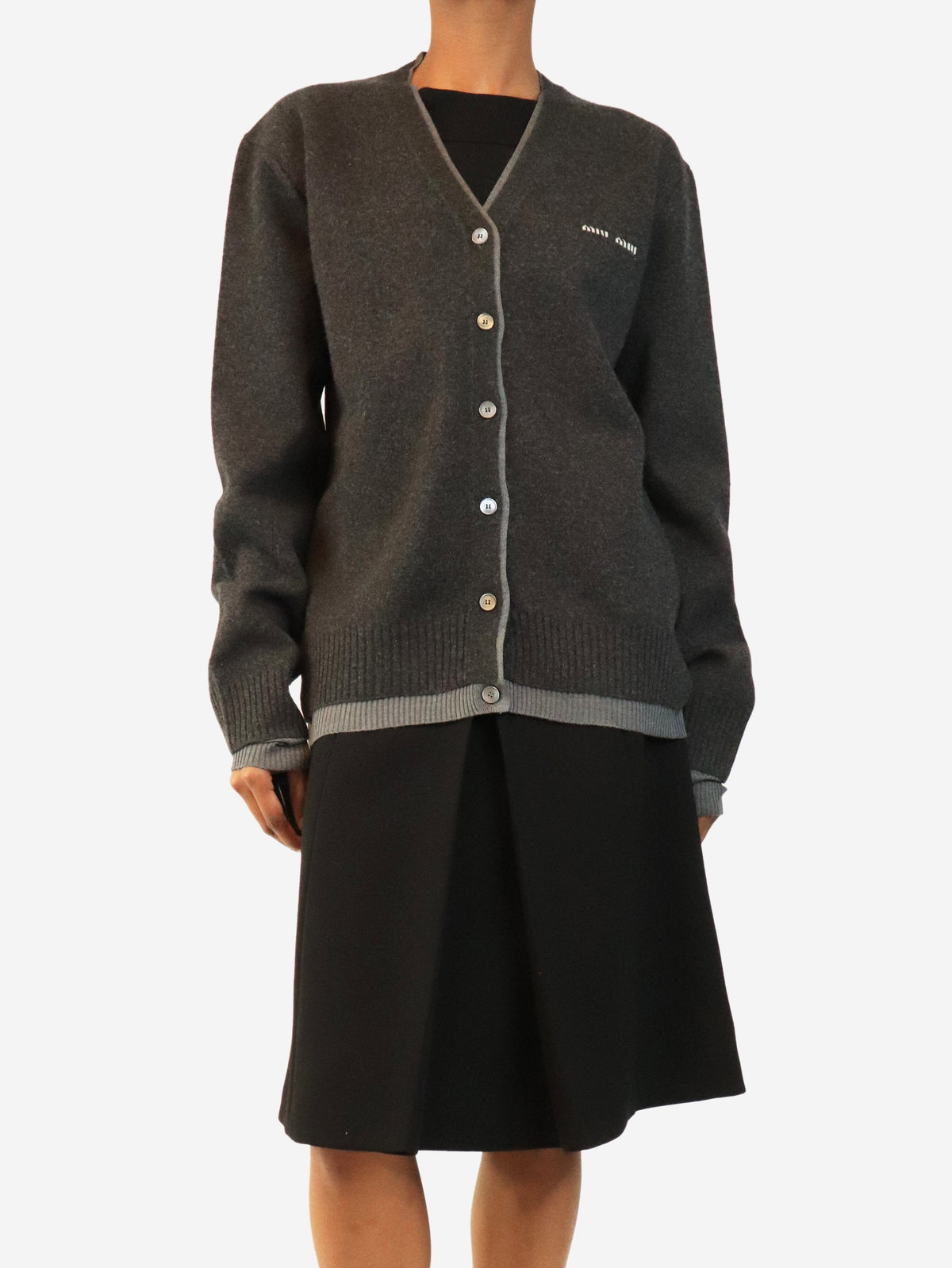 Charcoal grey v-neck cashmere cardigan - size UK 8 Knitwear Miu Miu 