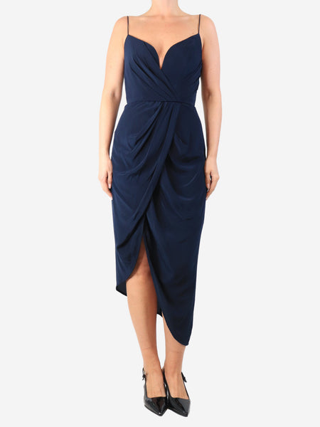 Navy silk midi dress - size UK 10 product image