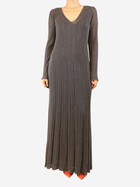 Grey long-sleeved lurex long dress with slip - size UK 16 product image