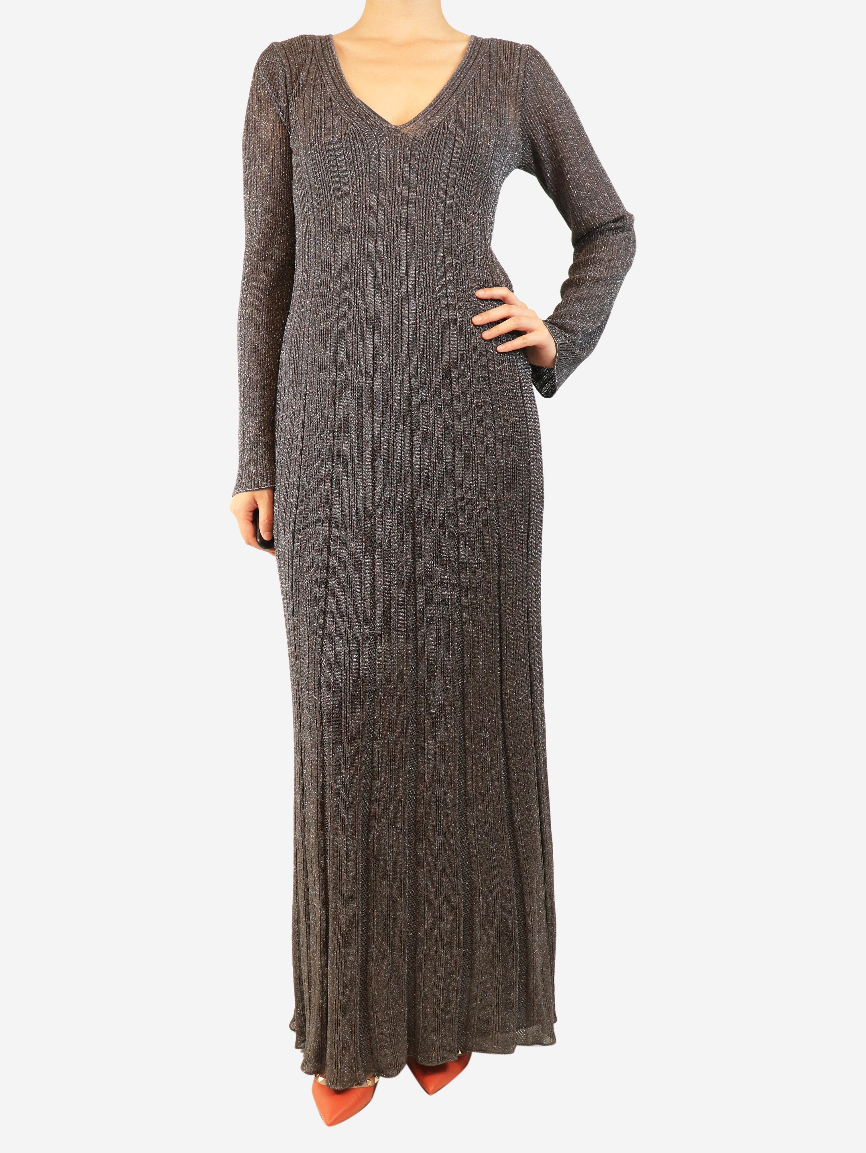 Grey long-sleeved lurex long dress with slip - size UK 16 Dresses Missoni 
