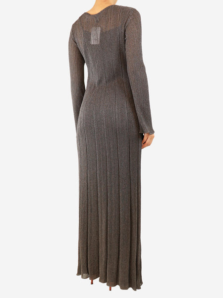 Grey long-sleeved lurex long dress with slip - size UK 16 alternate image