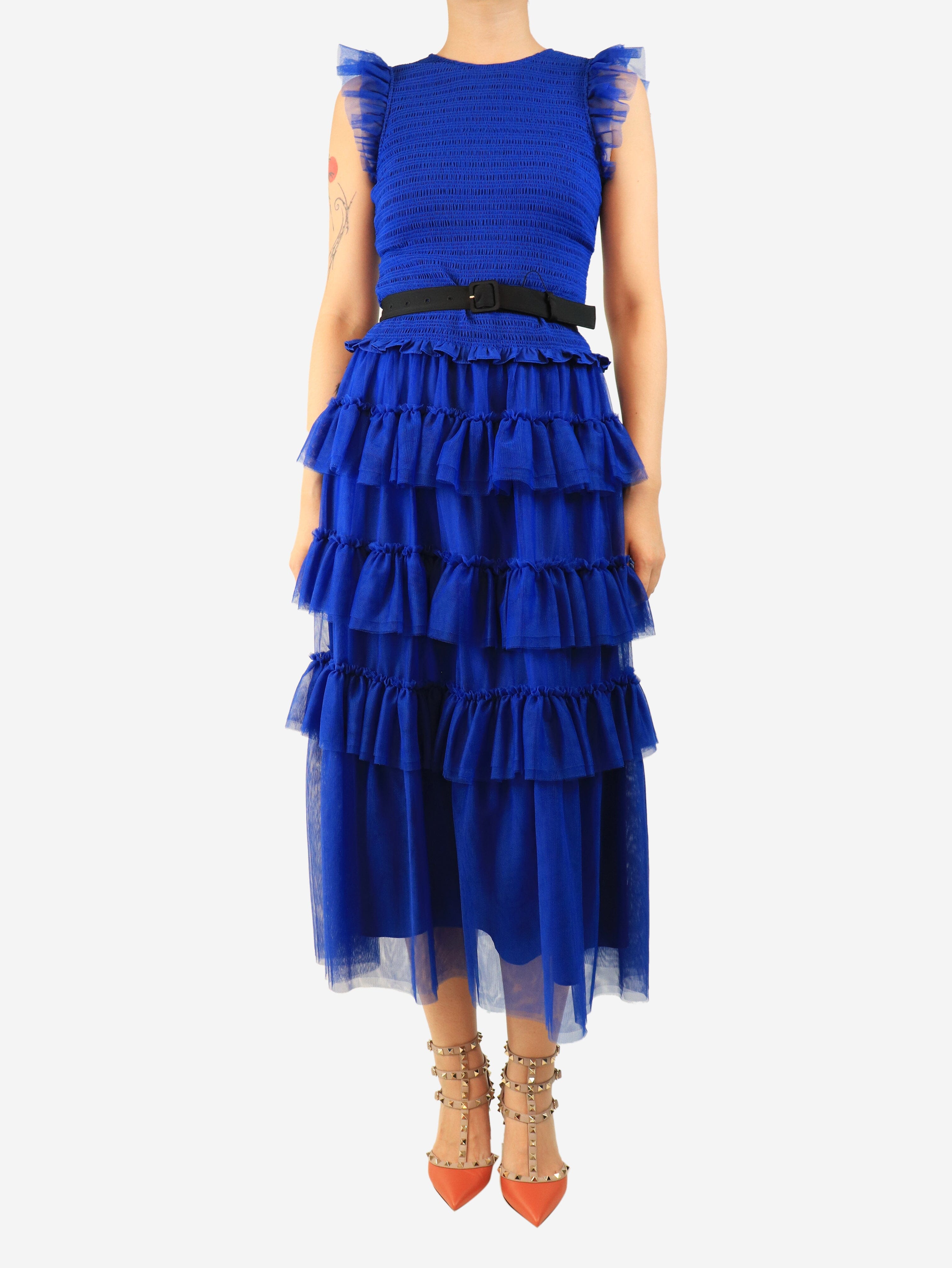 Blue tulle shirred maxi dress - size UK 8 Dresses ME+EM 