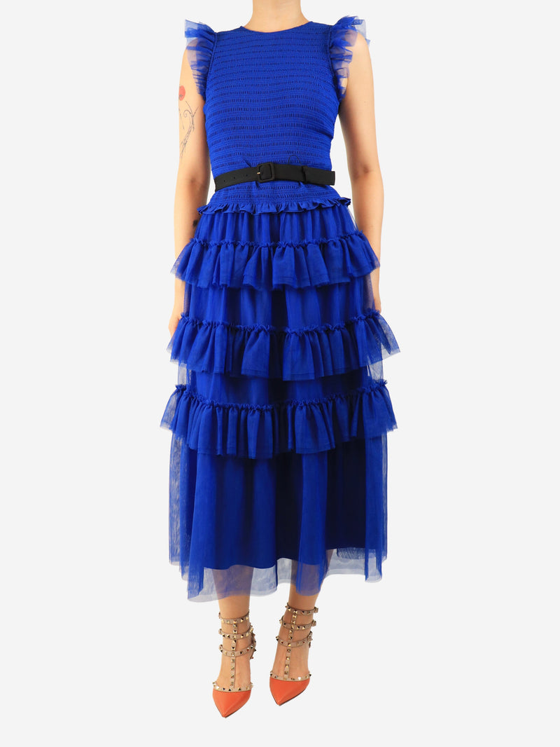 Blue tulle shirred maxi dress - size UK 8 Dresses ME+EM 