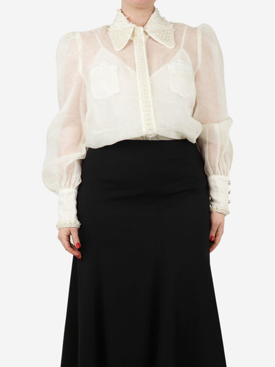 Cream Pearl-embellished shirt - size UK 12 Tops Zimmermann 