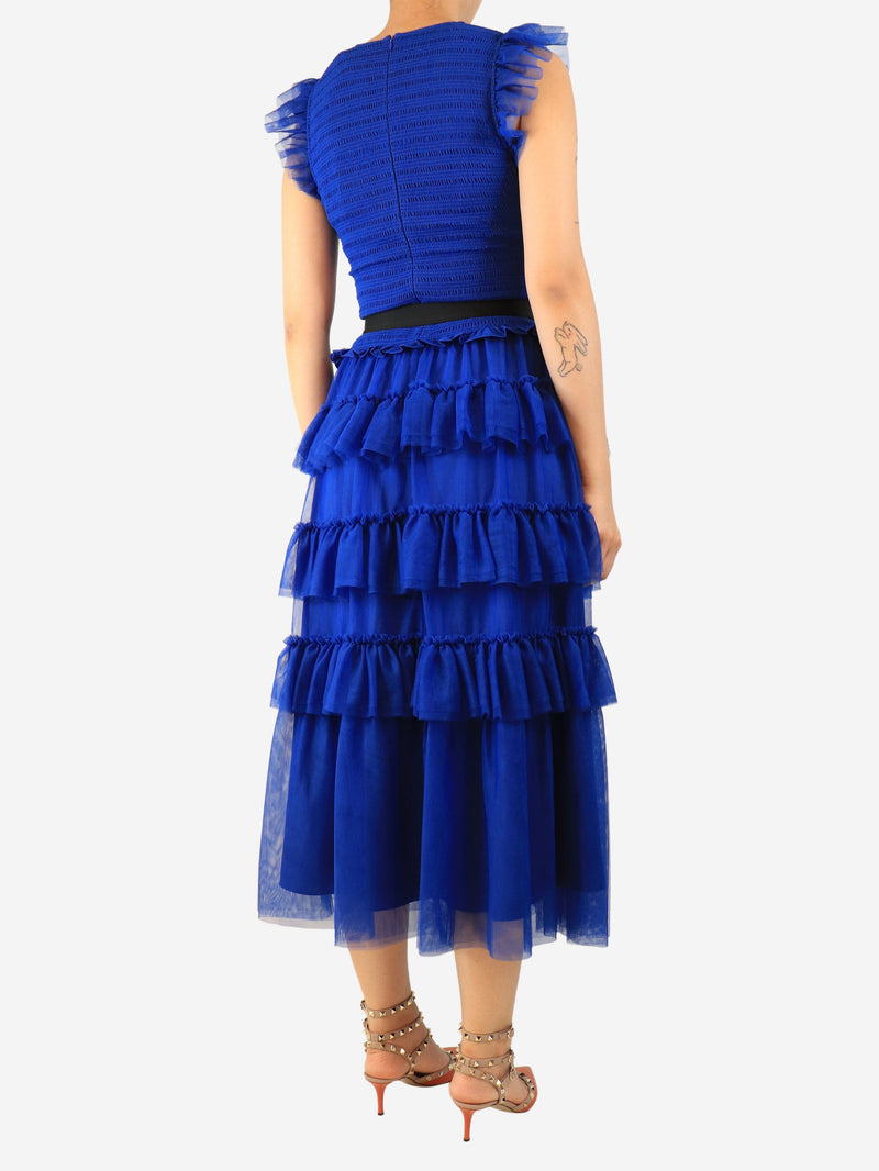 Blue tulle shirred maxi dress - size UK 8 Dresses ME+EM 