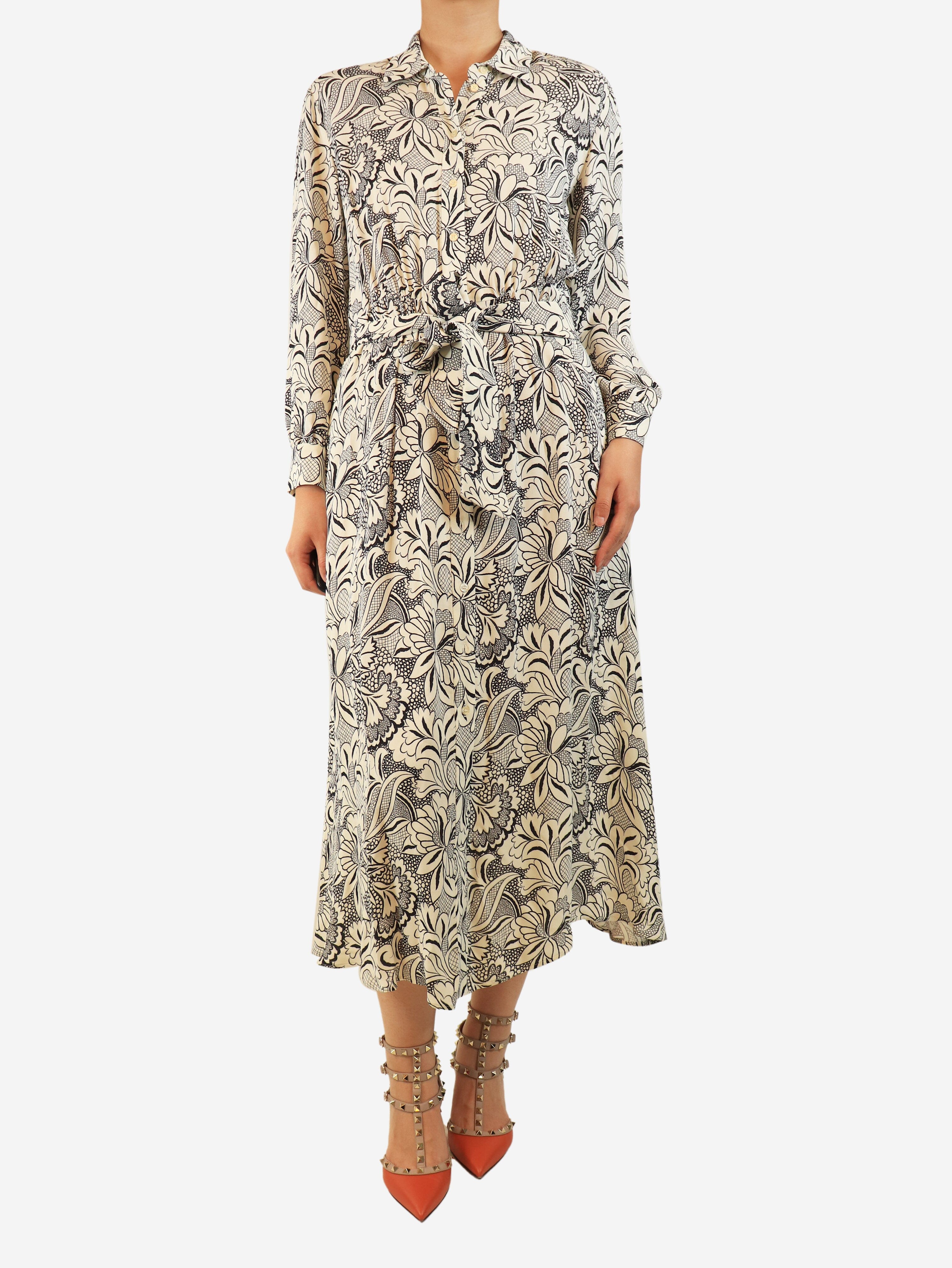 White and black floral printed shirt dress - size UK 8