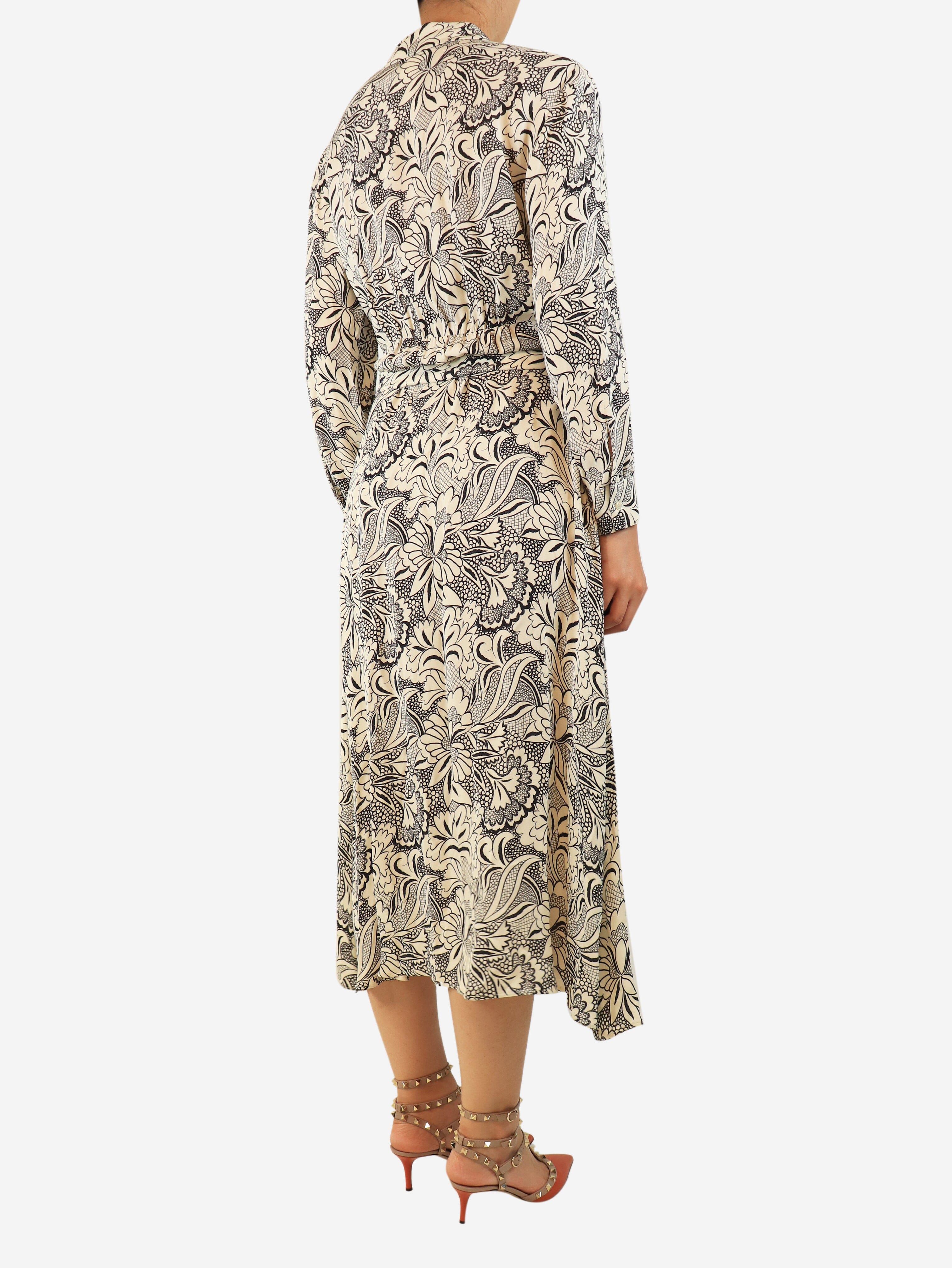 White and black floral printed shirt dress - size UK 8