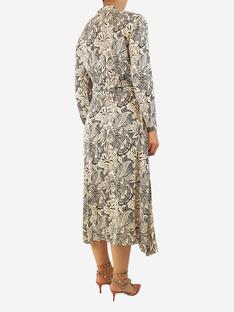 White and black floral printed shirt dress - size UK 8