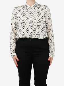 Theory White and black silk printed shirt - size L