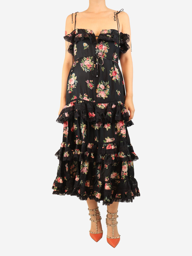 Black floral tiered sundress - size UK 10 Dresses Zimmermann 