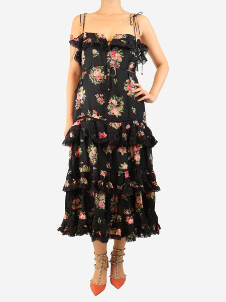 Black floral tiered sundress - size UK 10 product image