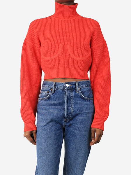 Red wide gauge knit cotton sweater - size XS/S product image