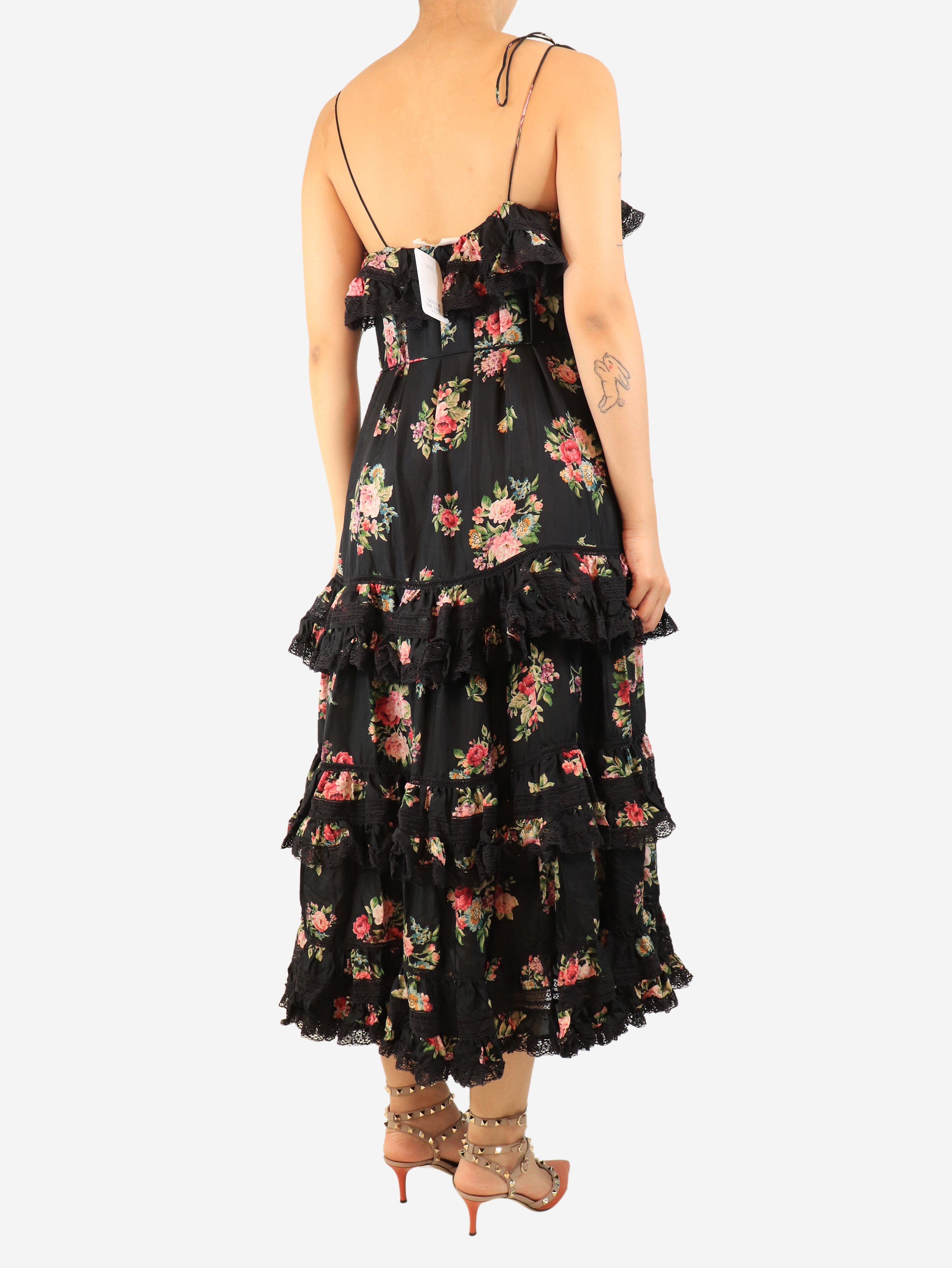 Black floral tiered sundress - size UK 10 Dresses Zimmermann 