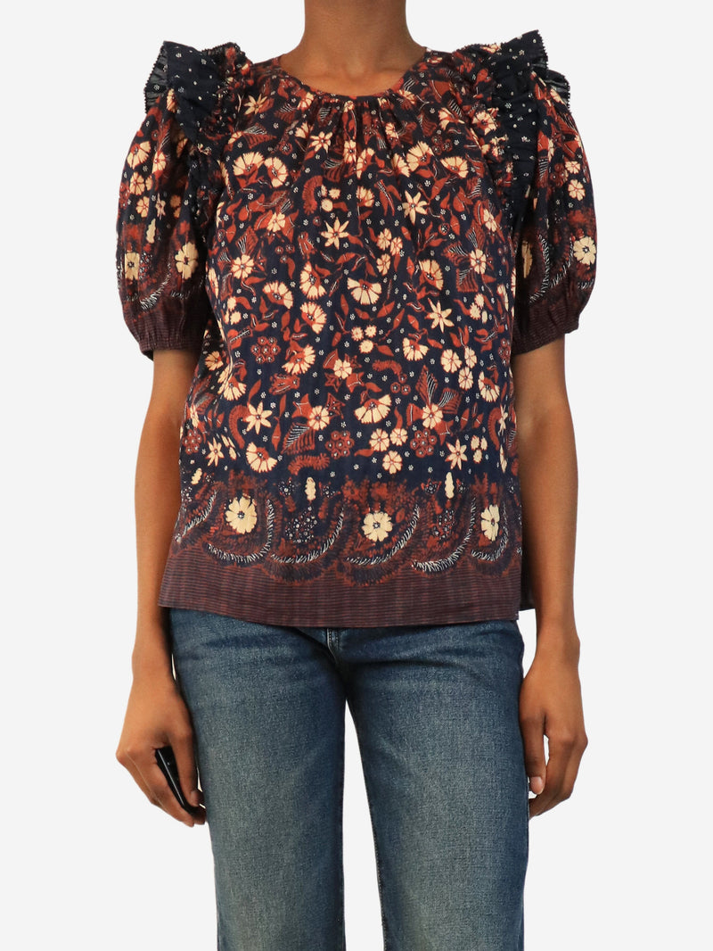 Navy floral print top - size UK 6 Tops Ulla Johnson 