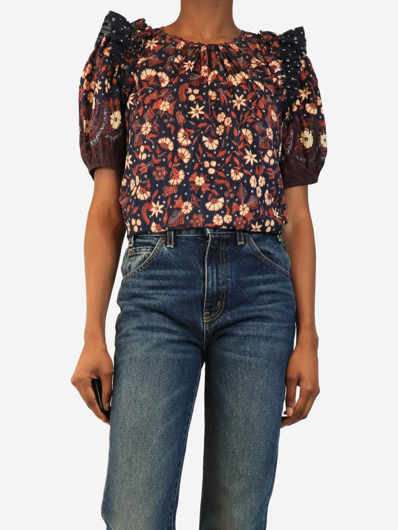 Navy floral print top - size UK 6 Tops Ulla Johnson 
