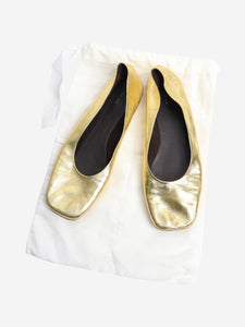 The Row Gold metallic leather flat shoes - size EU 39.5