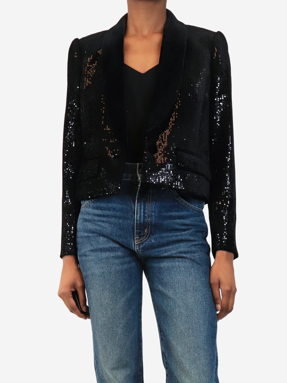 Black sequin-embellished blazer - size UK 8 Coats & Jackets ME+EM 