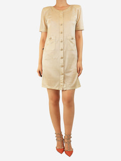 Gold lurex button-down dress - size UK 10