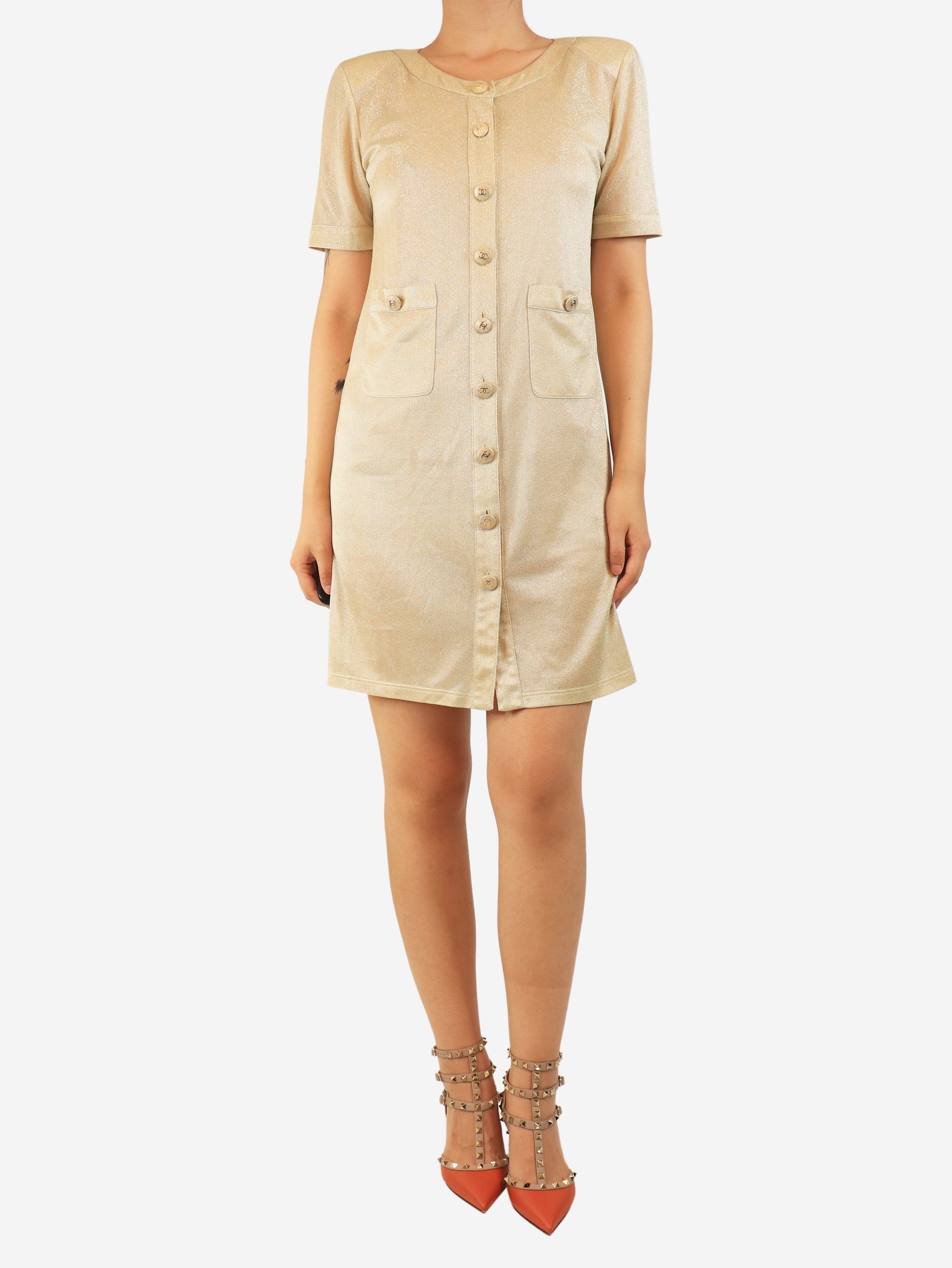 Gold lurex button-down dress - size UK 10
