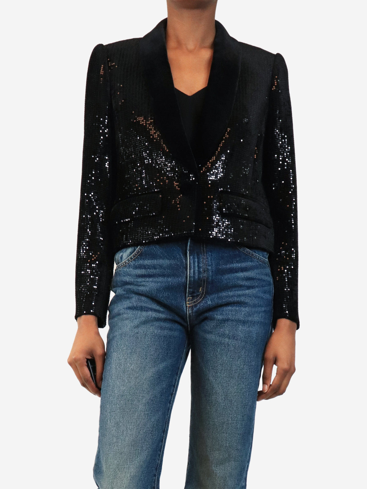 Black sequin-embellished blazer - size UK 8 Coats & Jackets ME+EM 