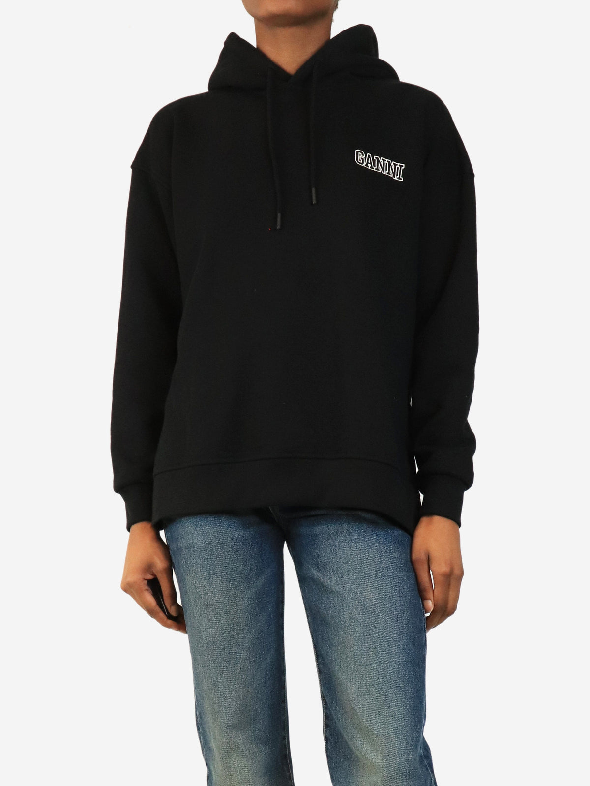 Black embroidered hooded sweatshirt - size XS Tops Ganni 