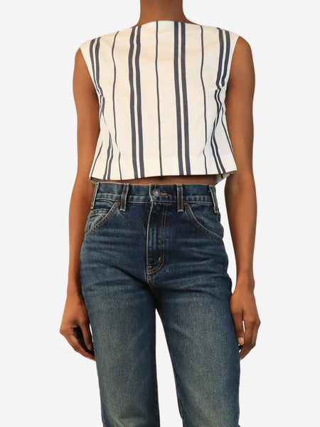 White and navy Richard cropped striped woven top - size XS product image