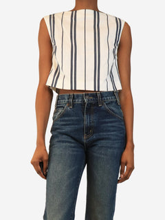 White and navy Richard cropped striped woven top - size XS Tops DESTREE 