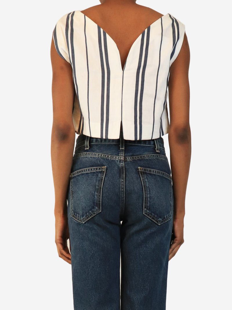 White and navy Richard cropped striped woven top - size XS Tops DESTREE 