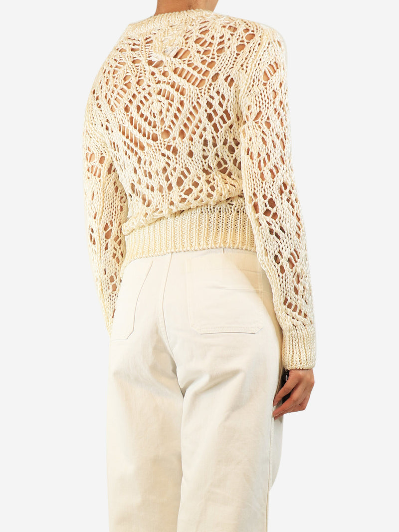 Cream silk crochet-knit jumper - size S