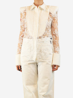White sheer lace and tweed blouse - size UK 10 Tops Balmain 