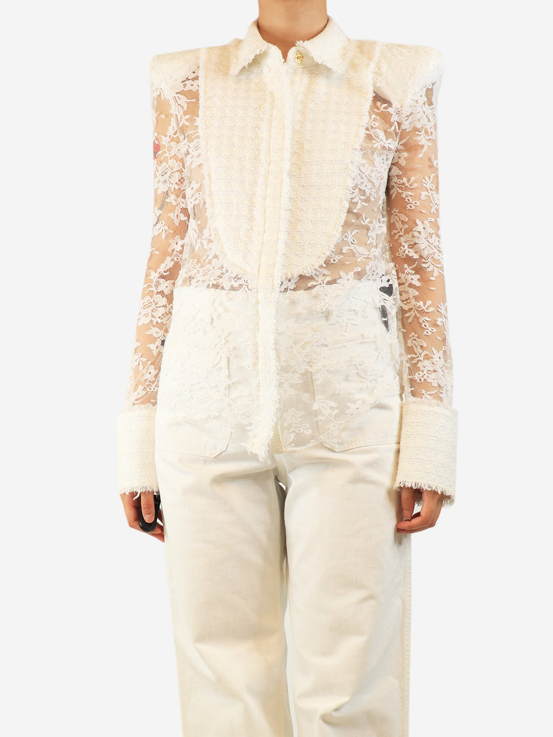 White sheer lace and tweed blouse - size UK 10 Tops Balmain 