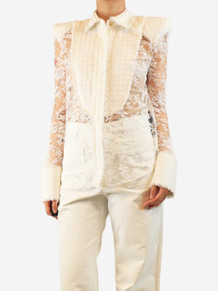 White sheer lace and tweed blouse - size UK 10 Tops Balmain 