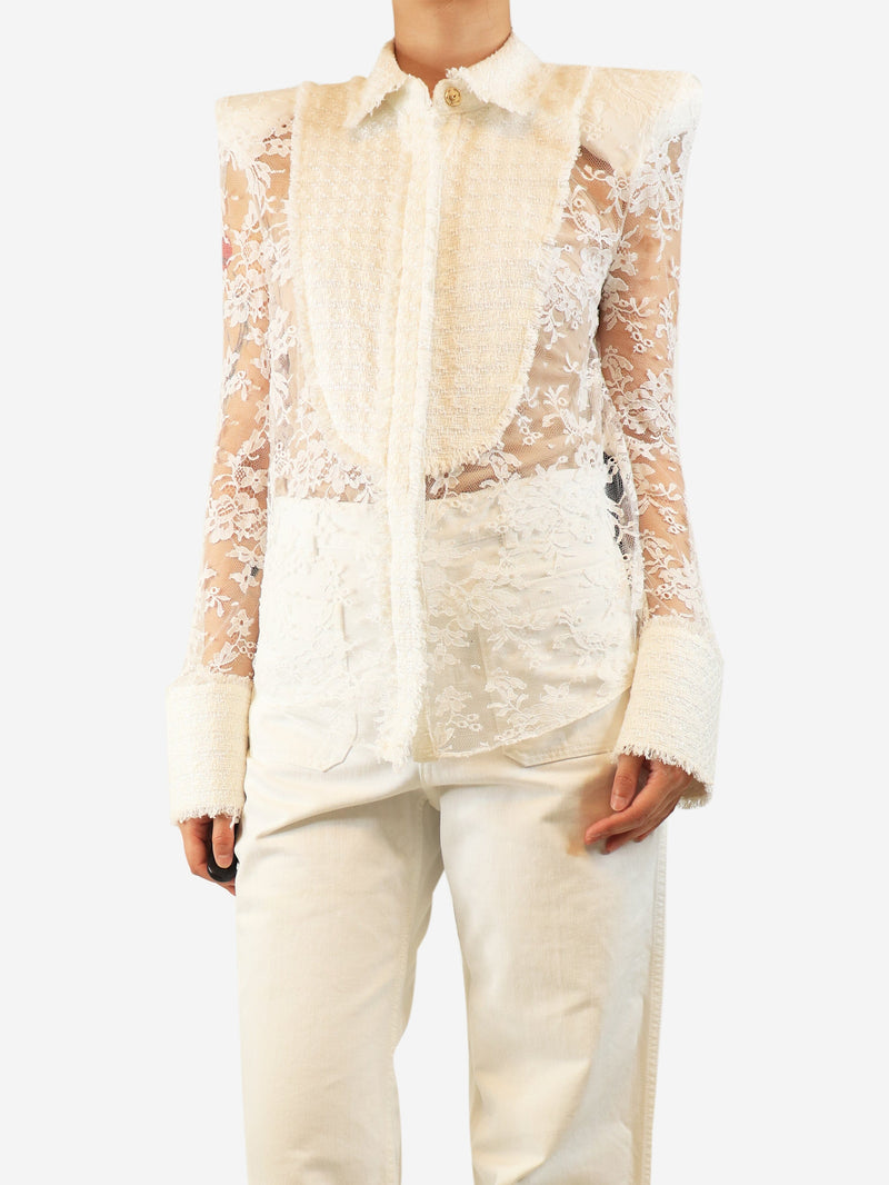 White sheer lace and tweed blouse - size UK 10 Tops Balmain 